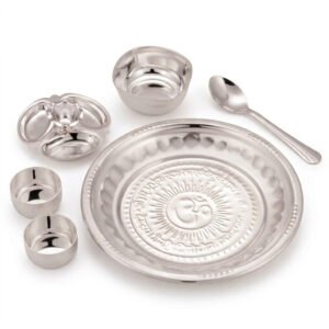 Silver Plated Om 2No Tabak Pooja Set- Pack Of 6