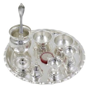 Silver Plated Shubh Labh Plate Pooja Set- Pack Of 10