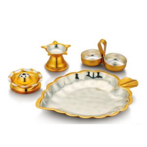 Two Tone Finish Plated Leaf Pan Pooja Set - Pack Of 4