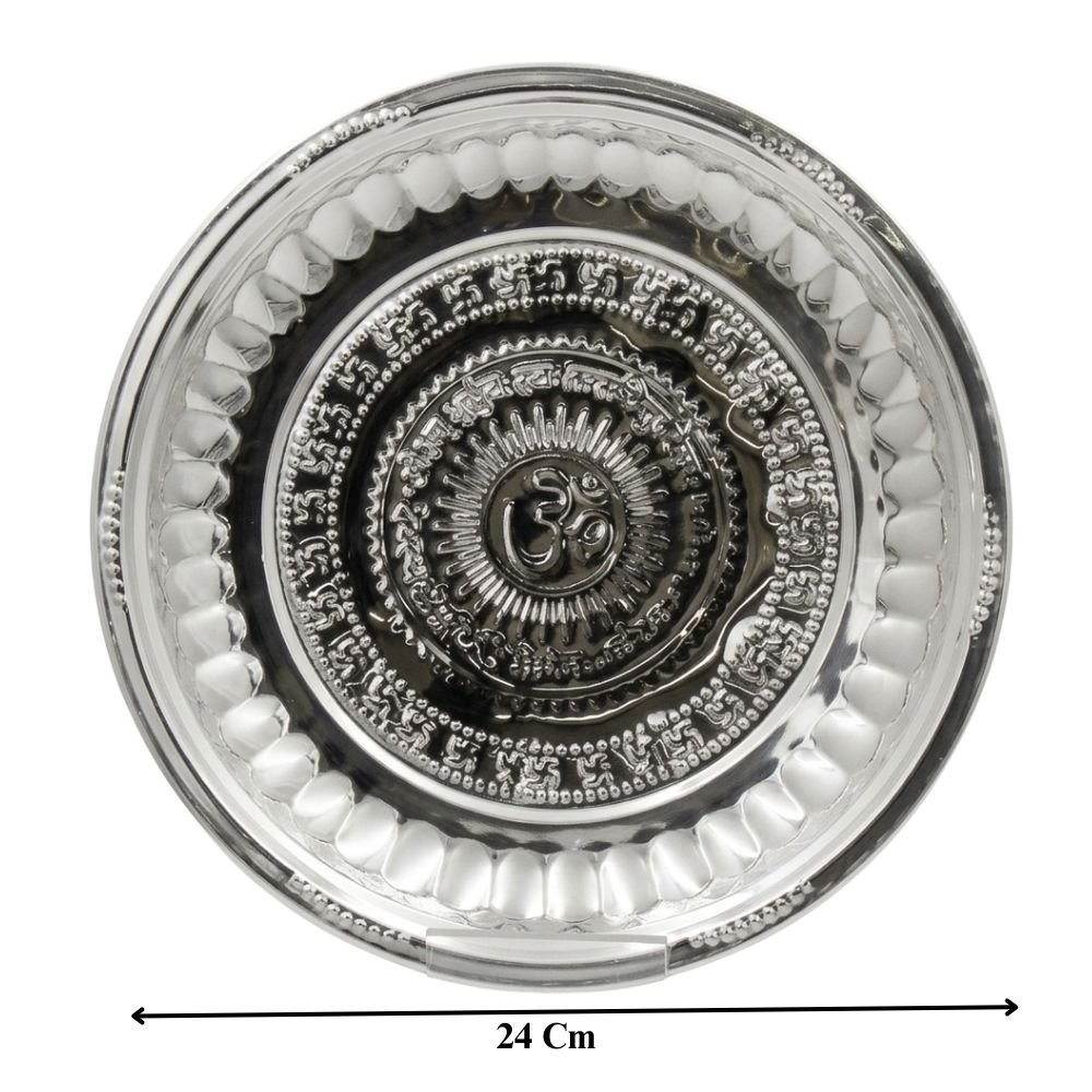 Silver Plated Om Design Tabak Pooja Set - Pack Of 8 - Image 3