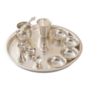 Silver Plated Matt Finish Laxmi Pooja Thali Set - Pack Of 12