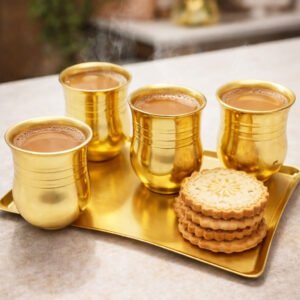 Tray/Glass Set-(Pack Of 5)-GT 40(Gold)