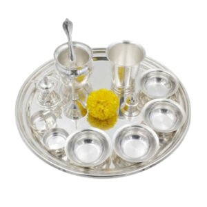 Silver Plated New Laxmi Plate Pooja Plate Set - Pack Of 12