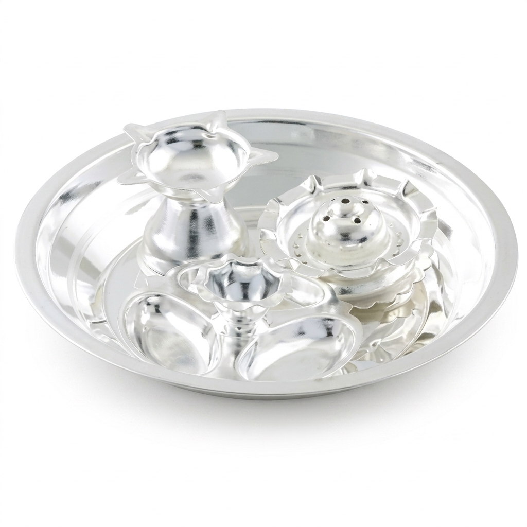 Silver Plated Taman Pooja Set- Pack Of 4