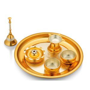 Two Tone Finish Plated Pooja Set - Pack Of 6