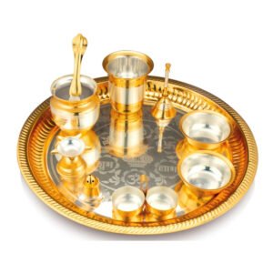 Two Tone Finish Itching Plated  Pooja Set - Pack Of 10