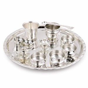 Silver Plated Shubh Labh Plate Pooja Set - Pack Of 12