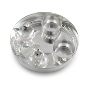Silver Plated Round Shep 5No Pooja Thali Set - Pack Of 5