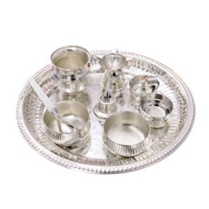 Silver Plated Itching Plate Pooja Set- Pack Of 8