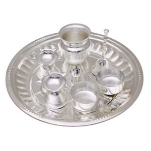 Silver Plated Om Tabak (4No) Pooja Set- Pack Of 8