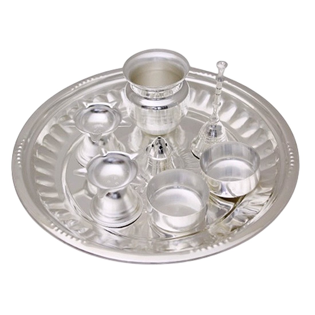 Silver Plated Om Tabak (4No) Pooja Set- Pack Of 8
