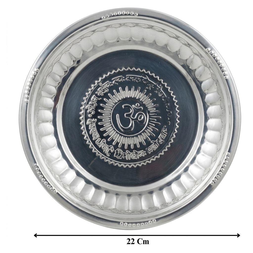 Silver Plated Om Tabak (4No) Pooja Set- Pack Of 8 - Image 3