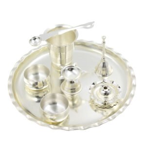 Silver Plated Anti Tarnish Finish Shubhalabh Plate Pooja Set-Anti Tarnish- Pack Of 8