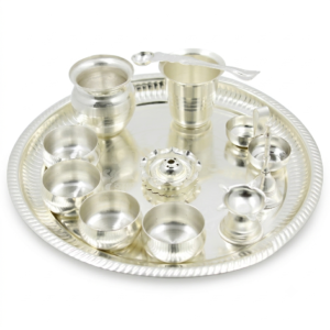 Silver Plated Anti Tarnish Finish Itching Plate Pooja Set- Pack Of 12