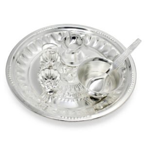 Silver Plated Om 3No Tabak Pooja Set- Pack Of 6