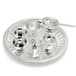 Silver Plated Om 3No Tabak Pooja Set- Pack Of 7