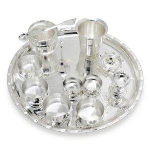 Silver Plated Shubh Labh Plate Pooja Set - Pack Of 12