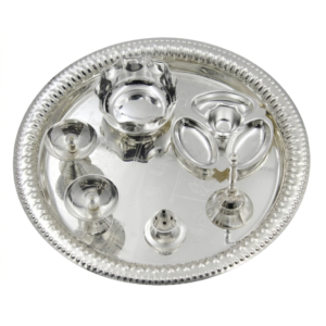 Silver Plated Utsav Plate Pooja Set - Pack Of 7