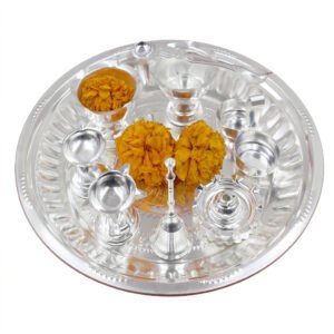 Silver Plated Om(6No)Tabak Pooja Set - Pack Of 9