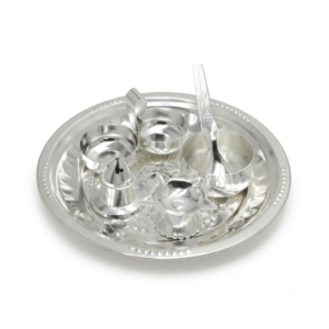 Silver Plated Om (2No) Tabak Pooja Set- Pack Of 6