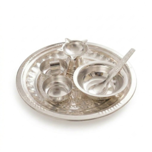 Silver Plated Om (2No) Tabak Pooja Set- Pack Of 5