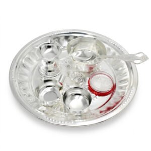 Silver Plated Om (3No) Tabak Pooja Set- Pack Of 6