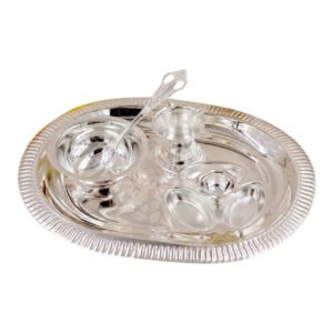 Silver Plated Oval Capsule Tray Pooja Set - Pack Of 5