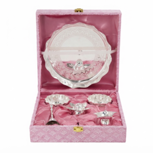 Silver Plated Sunflower Plate Pooja Set - Pack Of 6
