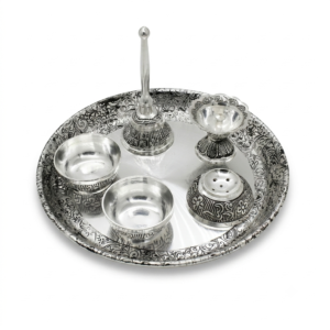 Silver Plated SIGNATURE ANTIQUE PLATE POOJA SET - Pack Of 6