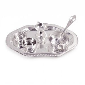 Silver Plated German Tray Pooja Set - Pack Of 5