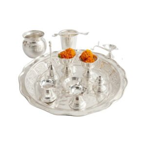Silver Plated Nakshi Parat Pooja Set - Pack Of 12